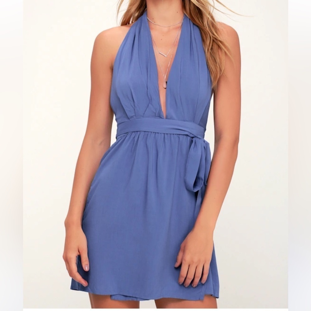 Lulus Positively Perfect Periwinkle Blue Wrap Dress SMALL NWT